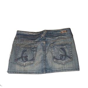 Denim Mini Skirt with Embroidered Pockets